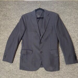 Byron Slim Fit Blazer‎ Mens 40R British Style Wool Check Sport Coat Navy Brown